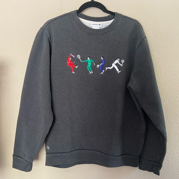 LACOSTE Unisex Tennis Player Embroidered Sweatshirt Gray Sz XL Preppy Collegiate - Picture 1 of 6